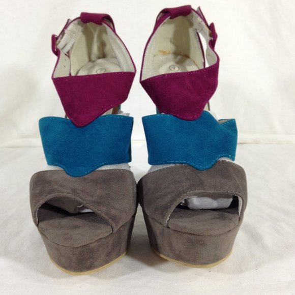 Shoes Of Soul-Final Price- Platform Heels Size 7 Grey/Teal/Berry - Picture 6 of 11